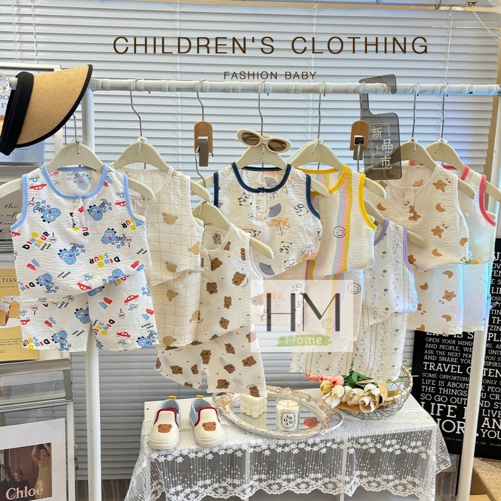 เสื้อผ้าเด็ก เสื้อผ้าแฟชั่นเด็ก เซทเสื้อกล้าม+กางเกงขาสั้น ชุดเซ็ต 2 ชิ้น พิมพ์ลายน่ารักๆ