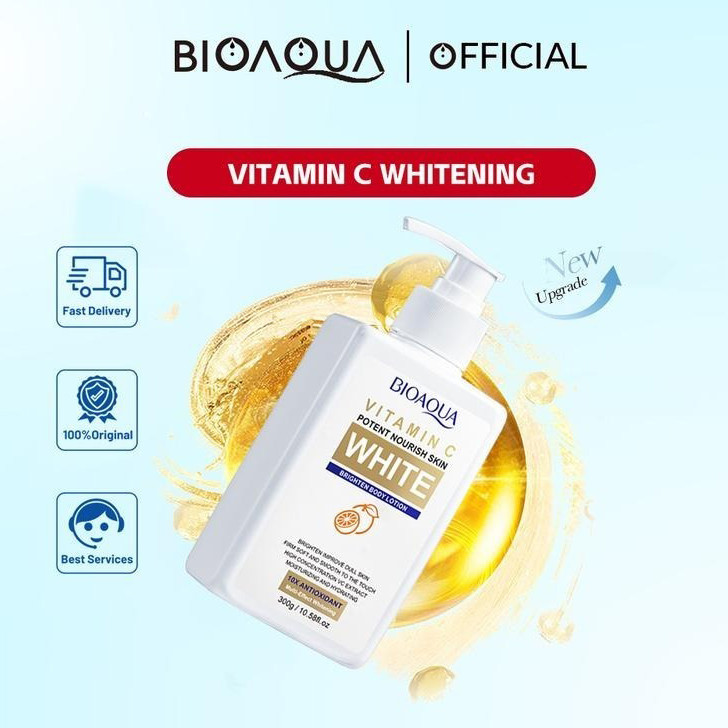 BIOAOUA 10X Vitamin C Whitening Body Lotion ช่วยปรับสีผิวให้กระจ่างใส ให้ความชุ่มชื้นแก่ผิวกาย 300g