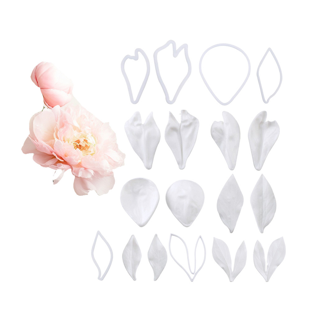 KALAIEN แม่พิมพ์ซิลิโคน รูปกลีบดอกโบตั๋น และใบมีดพลาสติก สําหรับตกแต่งเค้ก 18 ชิ้น