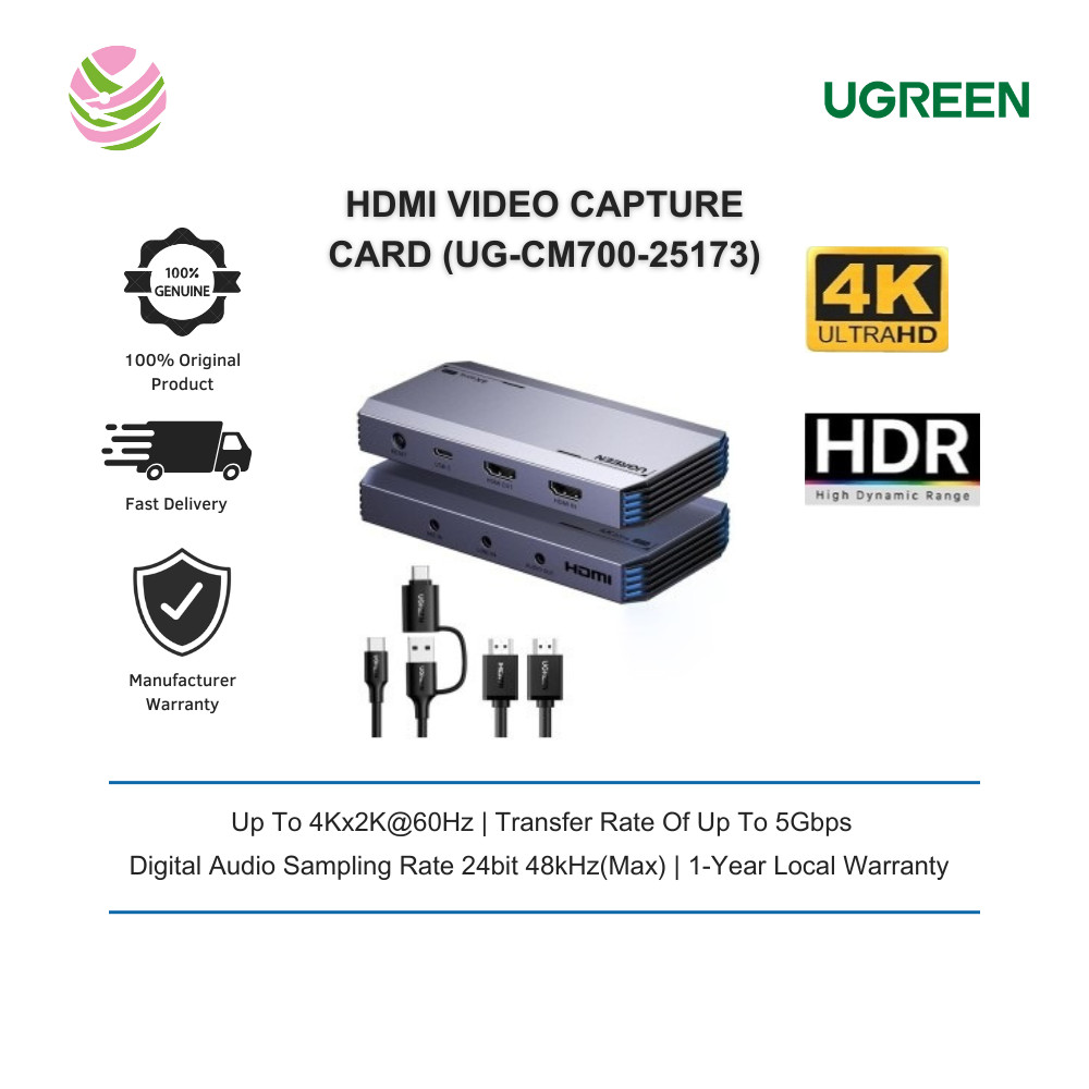 UGREEN HDMI VIDEO CAPTURE CARD อินพุต HDMI รองรับความละเอียดสูงสุด 4Kx2K@60Hz (UG-CM700-25173)