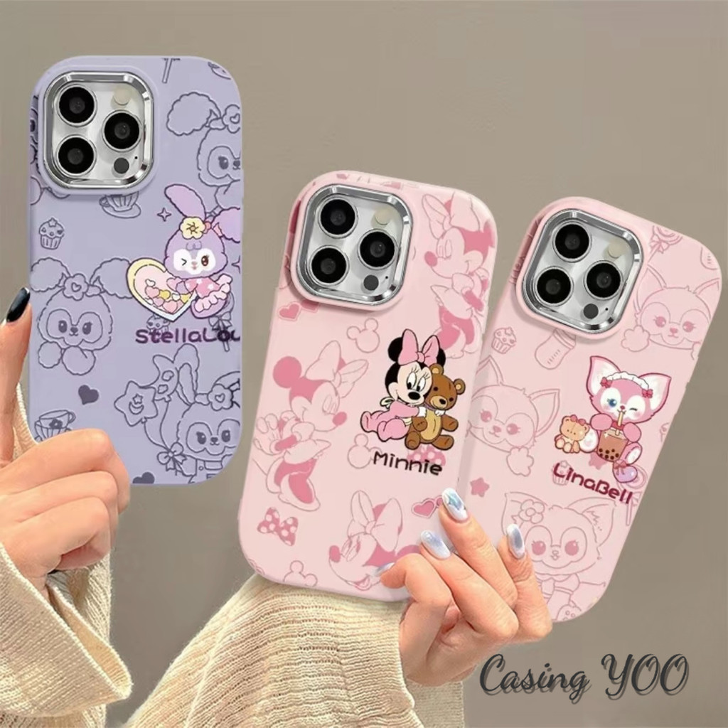 เหมาะสำหรับ iPhone11 12 13 14 15 16Pro Promax XS MAX 7P 8P Xr ตัวการ์ตูน case เคสโทรศัพท์มือถือซิลิโคนสีชมพูอ่อน