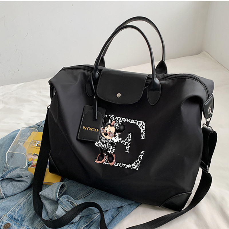 Minnie Mouse Letter AZ กระเป๋าสะพายไหล่พิมพ์ลายการ์ตูนผู้หญิง, กระเป๋าโท้ทความจุขนาดใหญ่, กระเป๋าสะพายข้างแนวทแยงระยะทางสั้น, กระเป๋าแม่