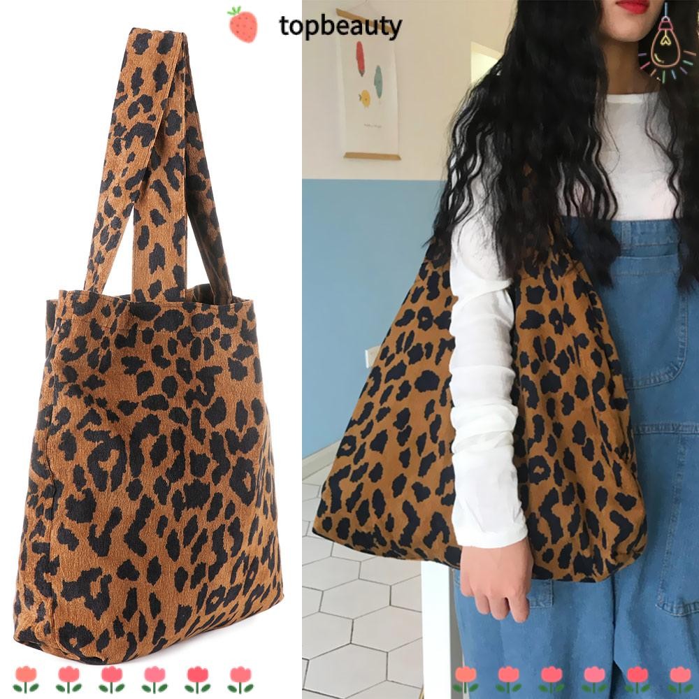 Topbeauty Tote กระเป๋าถือลายเสือดาวขนาดใหญ่ลําลอง