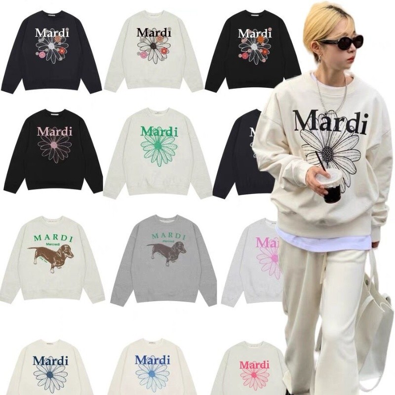 (จัดส่งตลอด 24 ชั่วโมง）OOOK Official Mardi ฮอตเดจฮู้ดี้สีดอกเดซี่และลวดลายดอกไม้หลายดอก แบบเสื้อคลุมคอแบบวงกลมของแบรนด์