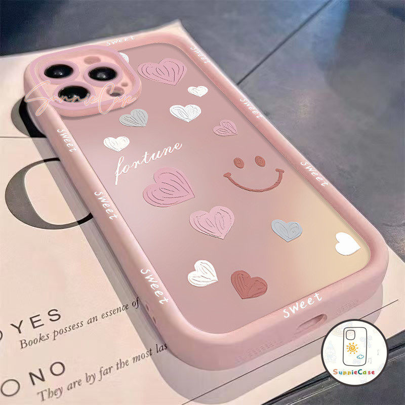 เคสไอโฟน12 13 สีชมพู ความรัก สำหรับ IPhone 16 11 12 13 15 14 Pro Max XR XS X 8Plus 7Plus Max 7 8 Plus SE ซอฟต์เชลล์ เคส