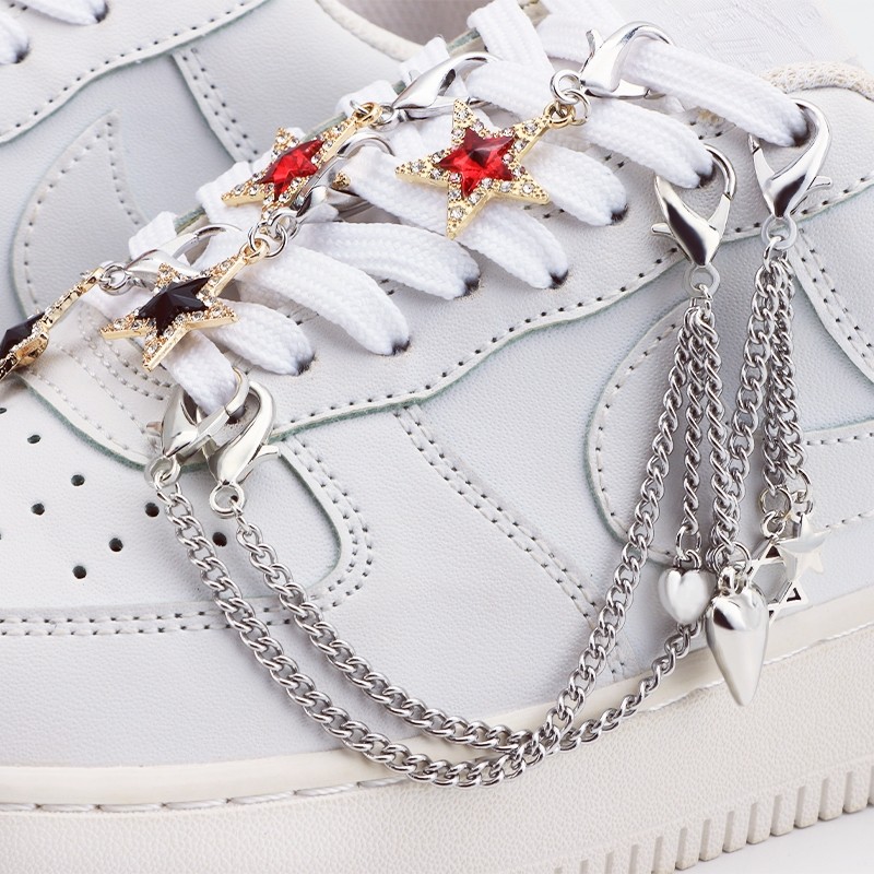 1pcs เพชรหรูหรา DIY Heart Star Pearl รองเท้า Punk Original ที่ถอดออกได้ Studded Pentagram รองเท้าอุปกรณ์เสริมเครื่องประดับ Penda