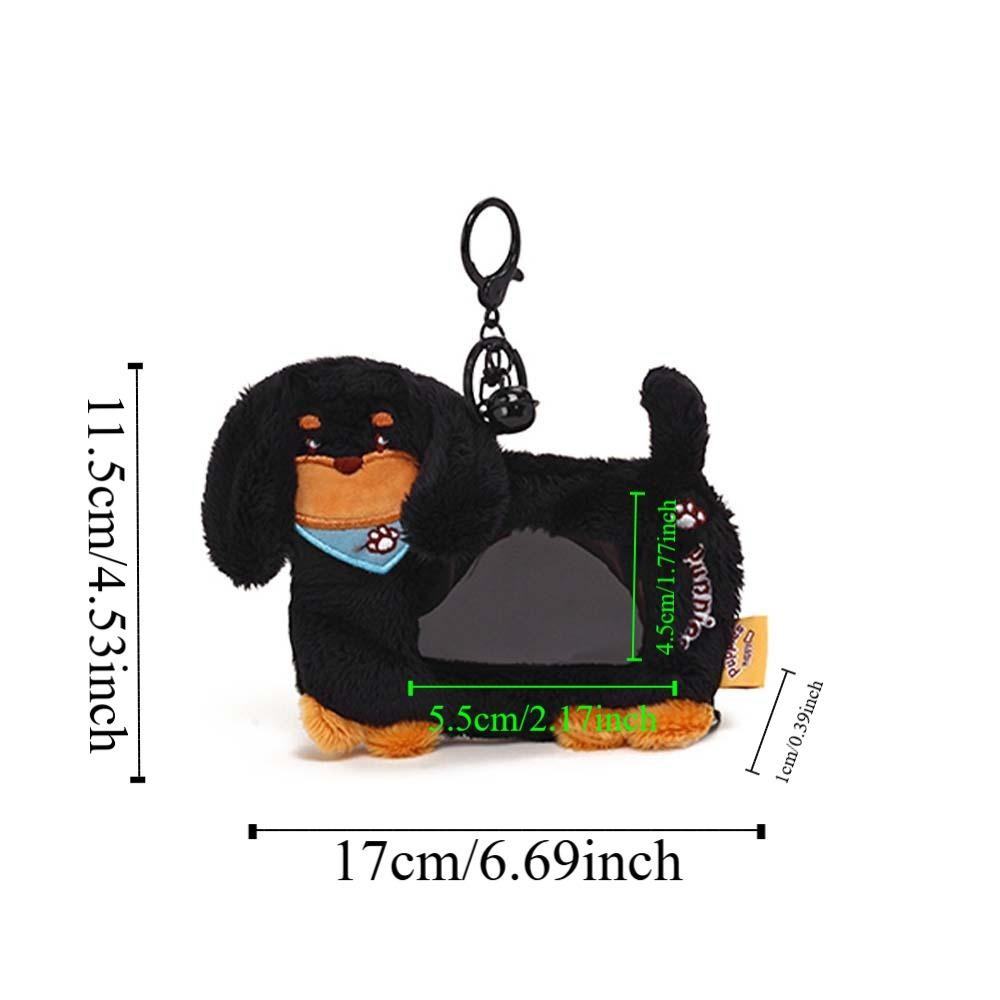 Riverstone Dachshunds Card Cover, PP Cotton Dust Sausage Dog Card Holder, Cute Doll Bell PVC Plush Photo Protective Case Girl