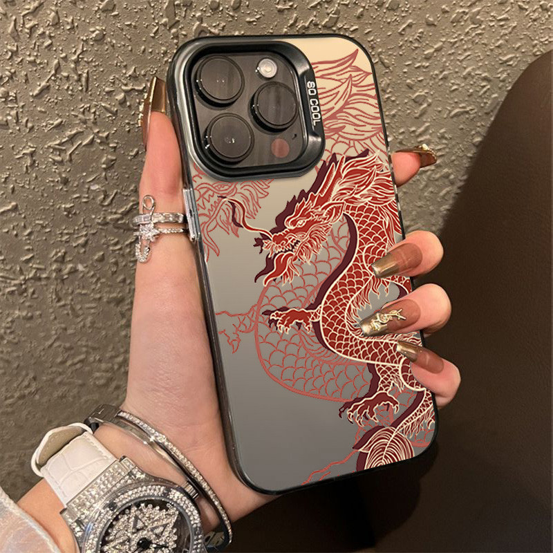 ใช้ได้กับ iPhone 13 12 14 11 15 Pro Max 14 7 Plus XS XR มังกรขาวมังกรแดงลายการ์ตูนกรณีโทรศัพท์กรณียากเคสไอโฟนสวยๆน่ารัก