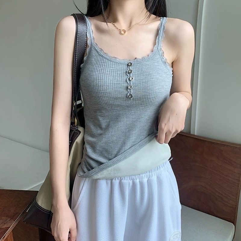 LYILIPrinted Lace Camisole ซิปฤดูใบไม้ร่วงฤดูหนาวขนแกะเบาะแขนกุด Innerwear Top สําหรับสุภาพสตรี 611 QQ5