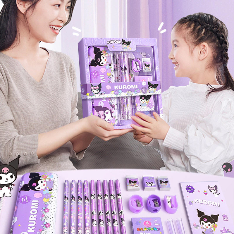 ชุดเครื่องเขียน 6 ชิ้นการ์ตูน Sanrio เครื่องเขียนชุดกล่องของขวัญน่ารัก ดินสอเครื่องเขียนชุด ของขวัญวันเกิด