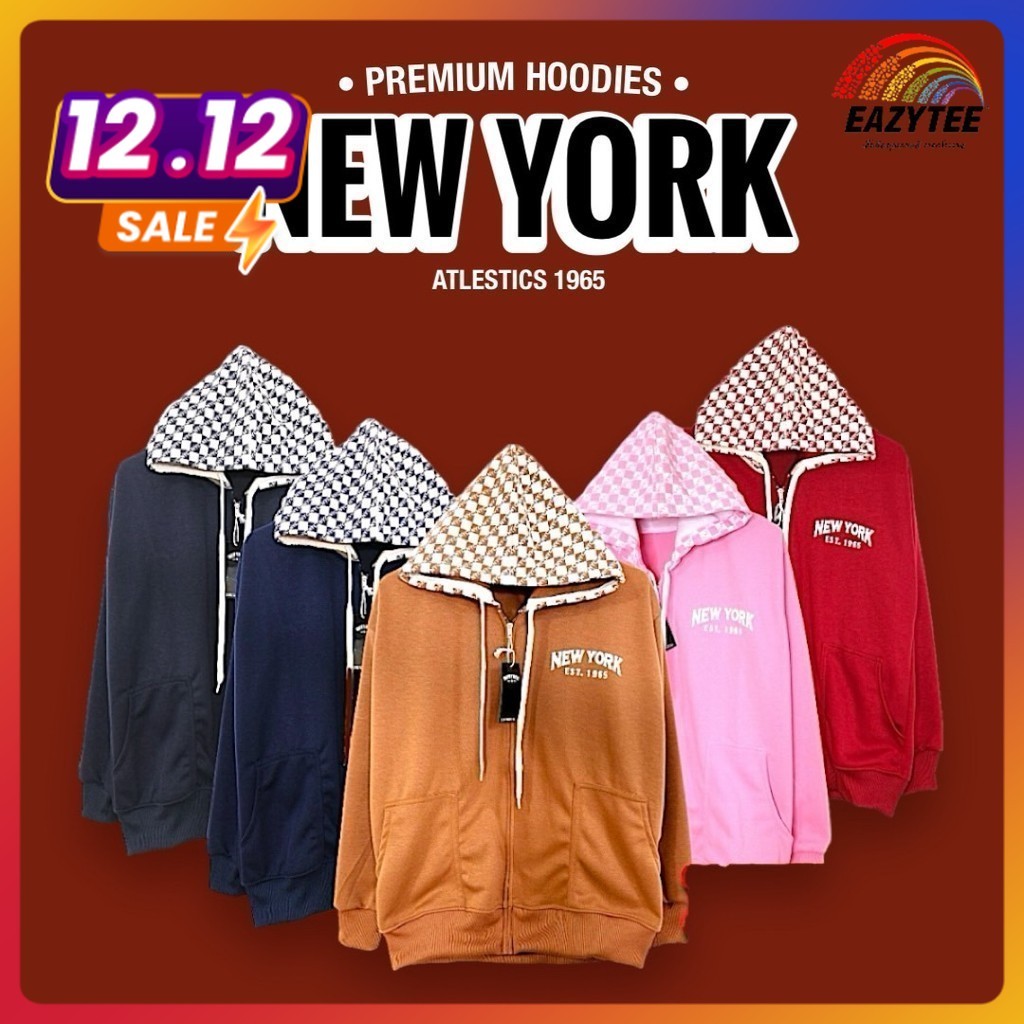[EAZYTEESHOP] ถูกที่สุด!! (รุ่นหมวกตาราง) เสื้อฮู้ดแขนยาว New York ของแท้ 100% กันหนาว กันแดด กันฝน