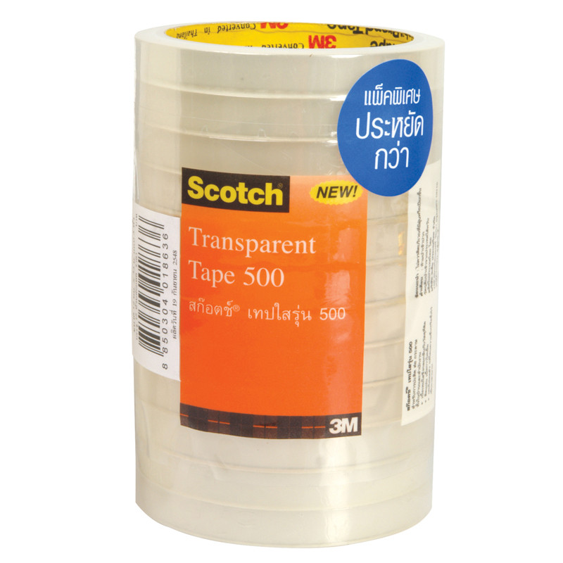 Scotch เทปใส รุ่น 500 แกน 3" 1/2 นิ้วx36 หลา (แพ็ค12ม้วน)