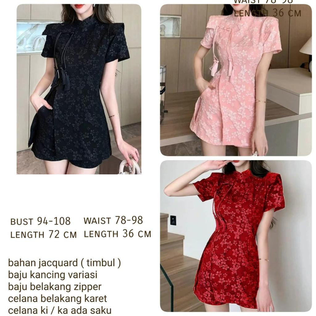 KS0533 ผู้หญิง CNY Xinxin Jacquard Cheongsam 2 ชิ้นชุดผู้หญิง