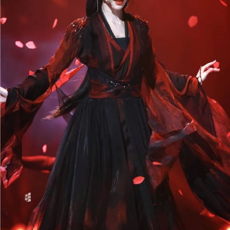 Ju Jingyi เต้นรําคลาสสิก Falling สีดําสีแดงเต้นรําเครื่องแต่งกายสีดํา Lotus Elegant Big กระโปรงจีนเต้นรําเครื่องแต่งกายชุด LF12.9