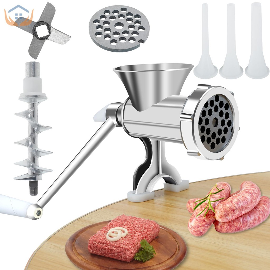 เครื่องบดเนื้อด้วยตนเองพร้อมที่จับ ข้อเหวี่ยงเนื้อกันสนิมเครื่องบดเนื้อเครื่องทําไส้กรอกตารางเมาหมูสับกับ3ทําไส้กรอกหลอดมัลติฟังก์ชั่บด ร้านค้า2909