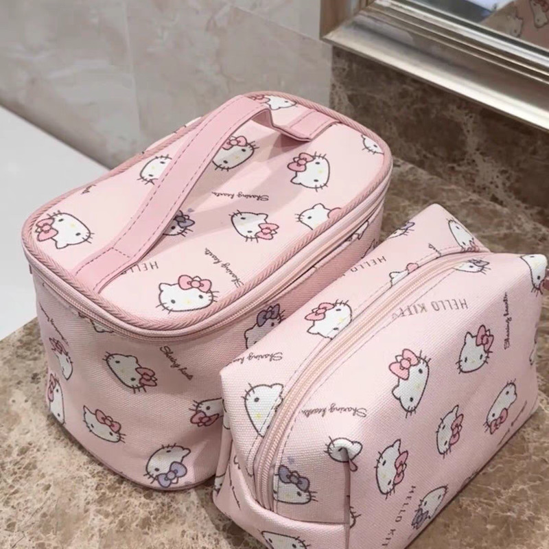 มูซูน เคที น่ารักพิมพ์ความจุขนาดใหญ่กระเป๋าเครื่องสําอางแบบพกพาแบบพกพาล้างกระเป๋าเก็บแบบพกพา