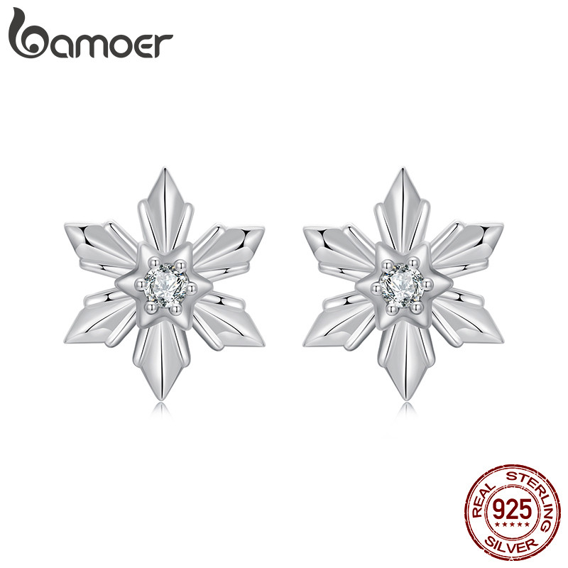BAMOER บามอส ต่างหูเศษไม้เงินแท้ 925 ของขวัญเครื่องประดับเกล็ดหิมะสําหรับผู้หญิง