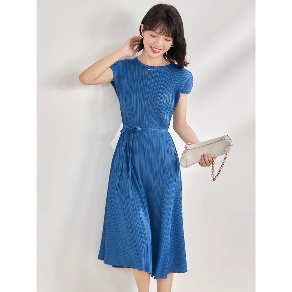 2MUAY รุ่น GJO7937 FLARED PLEAT DRESS เดรสอัดพลีทงานคุณภาพ 7สี FREE SIZE