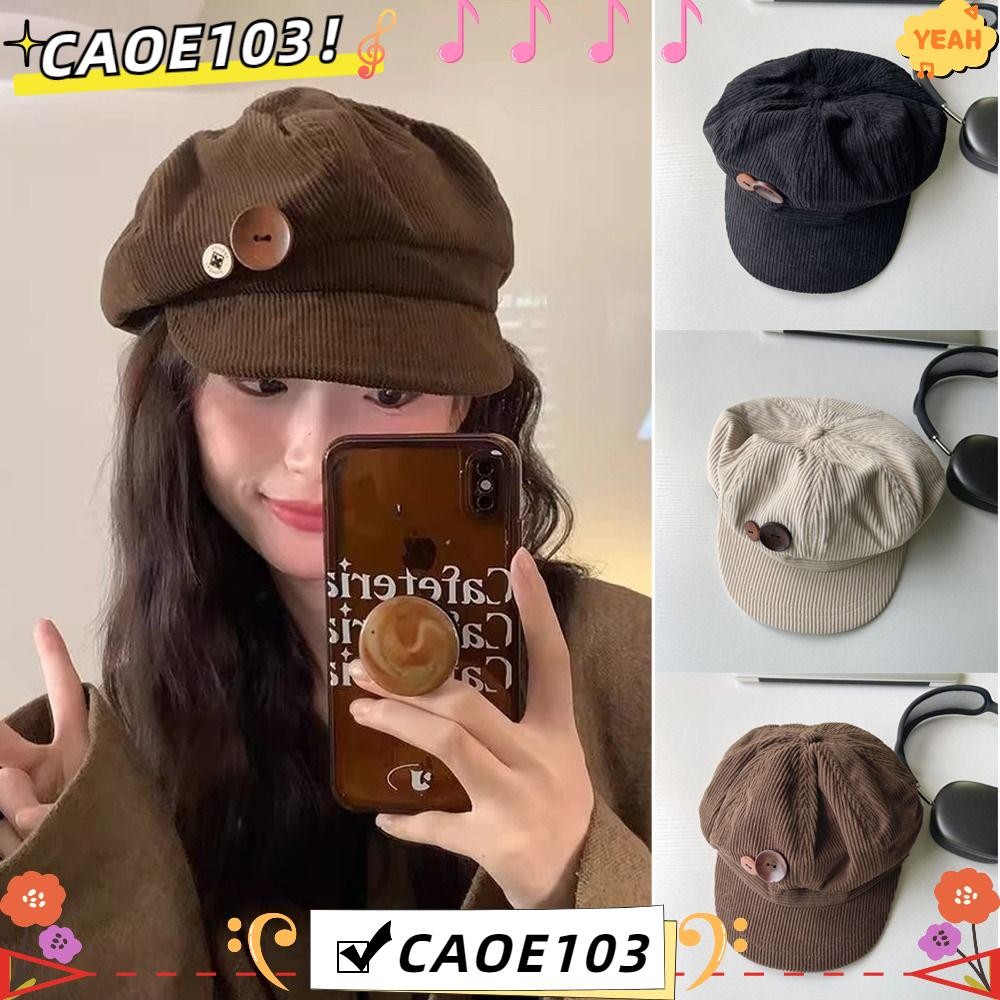 หมวกเบสบอลผ้าลูกฟูก อุ่น ปรับแปดเหลี่ยม ตกแต่งปุ่มคู่ กันลม สําหรับกลางแจ้ง