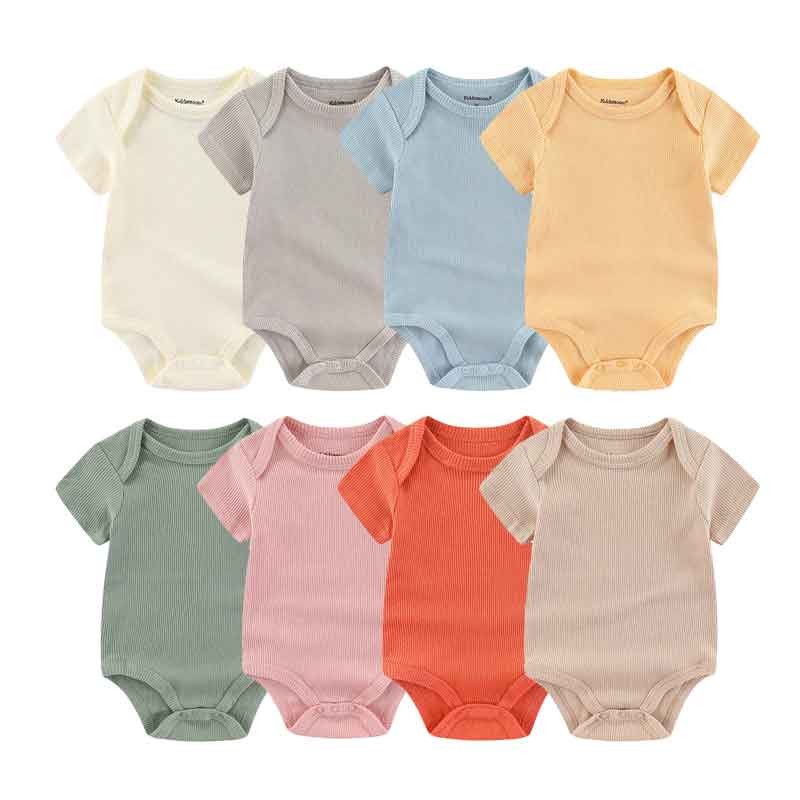 Kiddiezoom 1 ชิ้น Unisex สีทึบแขนสั้นชุดเด็กทารกผ้าฝ้าย 100% เสื้อผ้าทารกแรกเกิด