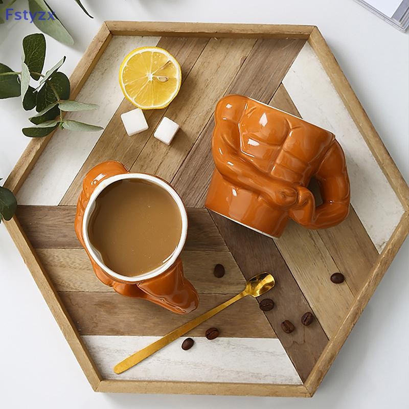 Fstyzx 3D แก้วเซรามิคกล้ามเนื้อแก้วแก้วกาแฟแก้วนม Man Gym Trainer สํานักงานในครัวเรือน Creative ตลกถ้วยน้ําปีใหม่ของขวัญวันเกิด FY