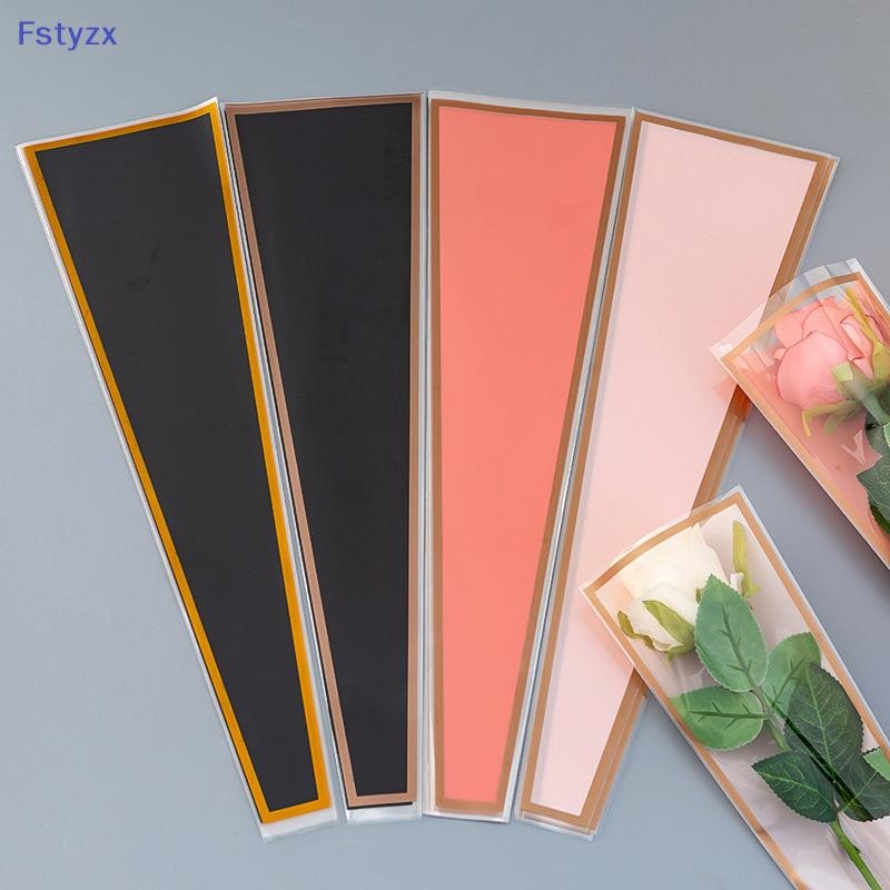 Fstyzx 50 ชิ้นเดี่ยว Rose แขนดอกไม้ห่อกระเป๋าช่อดอกไม้ถุงบรรจุภัณฑ์ Clear Cellophane ดอกไม้ Wrappers สําหรับวันวาเลนไทน์ FY