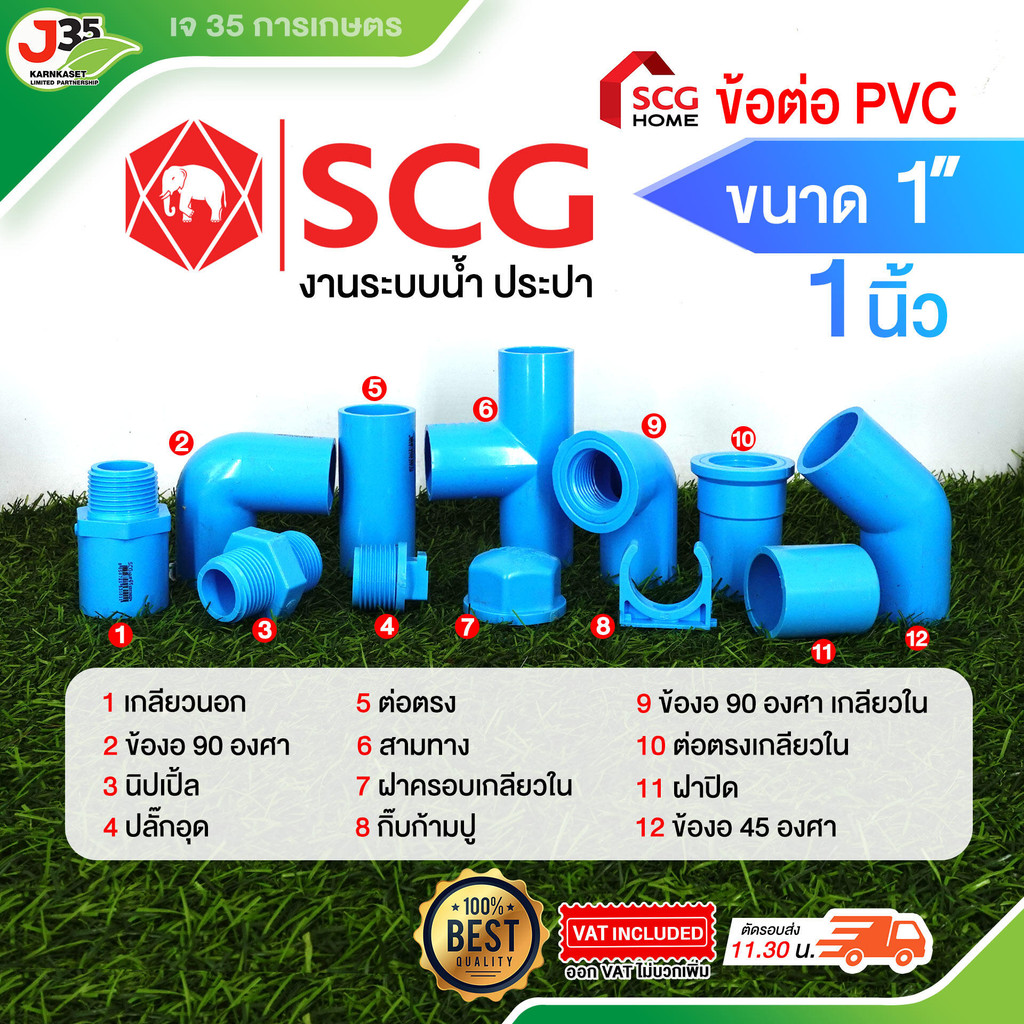 (1ตัว)ข้อต่อ PVC 1นิ้ว ต่อตรง งอ 45 90 สามทาง เกลียวนอก-ใน ฝาปิด ฝาปิดเกลียว ปลั๊กอุด นิปเปิ้ล กิ๊ฟรัดท่อ รุ่นหนา 13.5