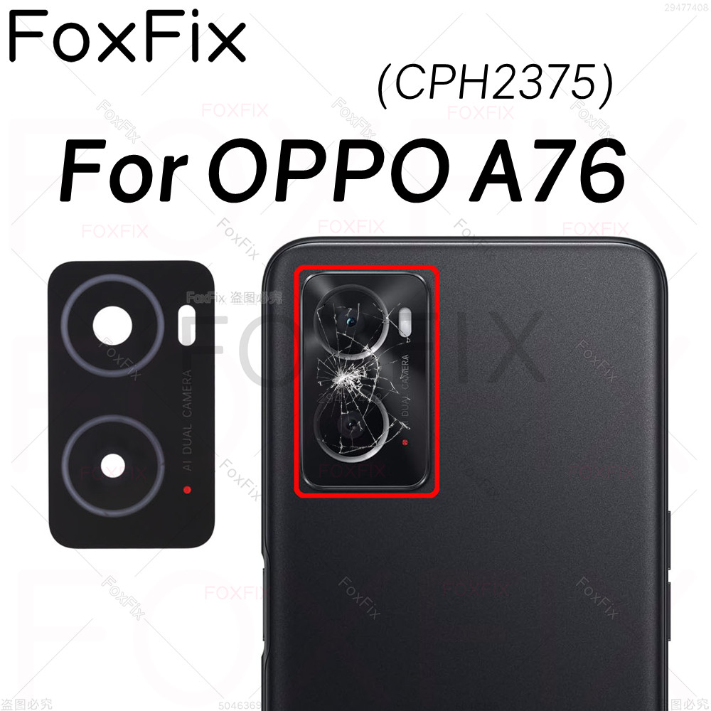 เลนส์กล้องด้านหลังสําหรับ OPPO A76 CPH2375 กล้องด้านหลังเปลี่ยนฝาครอบกระจก + สติกเกอร์กาว
