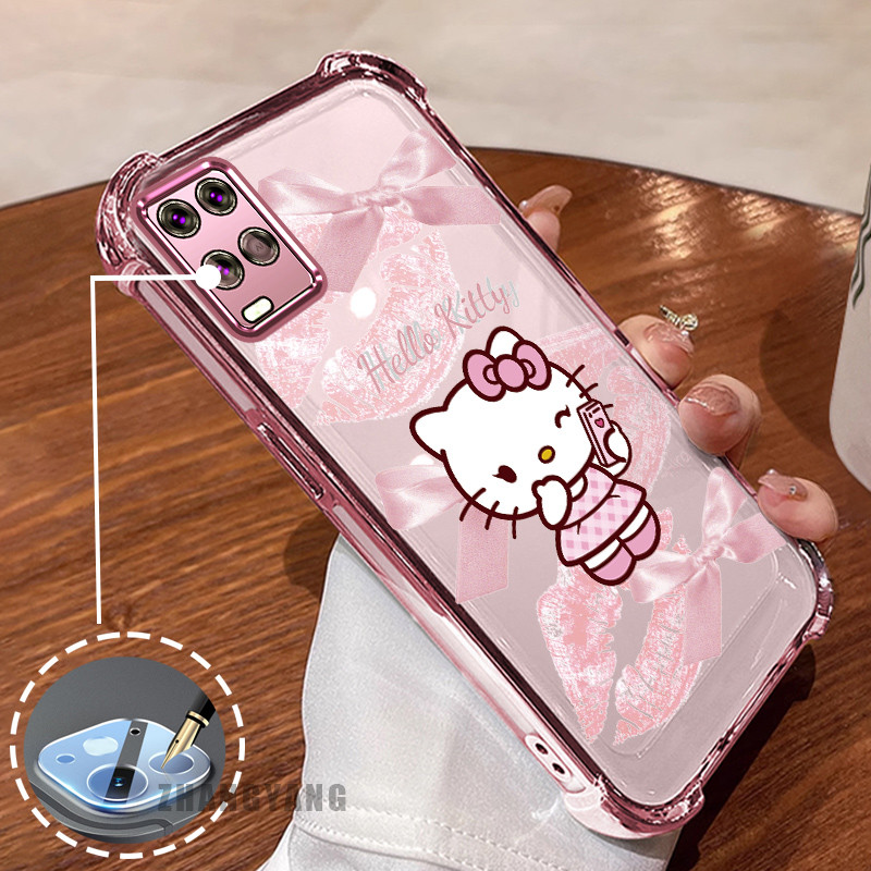 สําหรับ OPPO A54 4G สี่มุม anti drop electroplated เคสโทรศัพท์ความงามริมฝีปากสีชมพูโบว์น่ารักออกแบบใหม่รูปแบบ TPU soft case