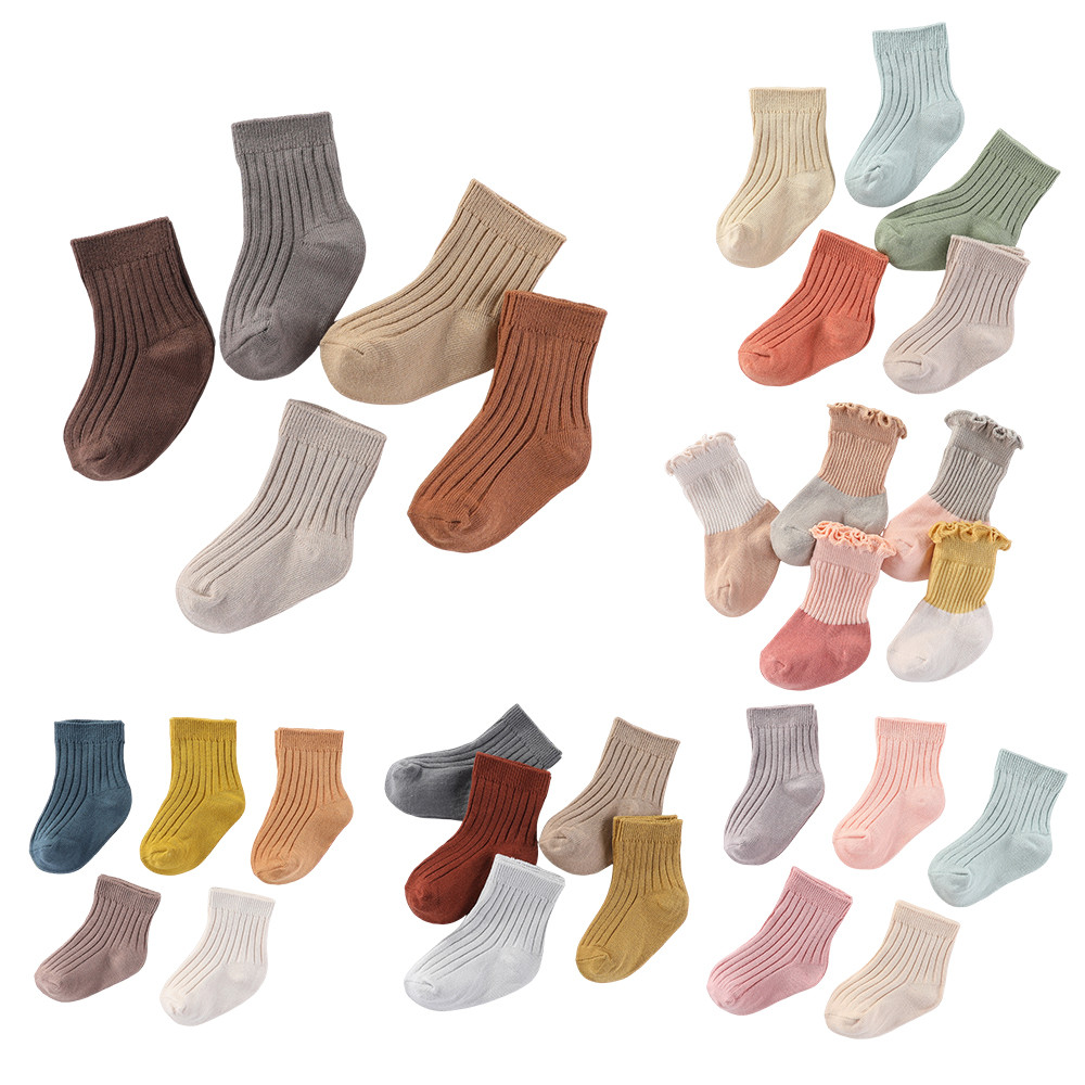 Kiddiezoom 5 คู่ Four Seasons 0-5T ทารกแรกเกิดเด็กผู้หญิงถุงเท้ากลางลูกวัวผ้าฝ้า