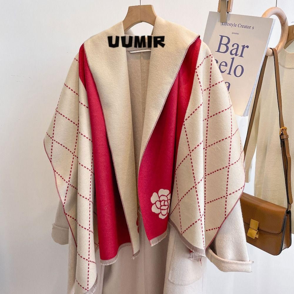 Uumir Camellia Warm Shawl Wraps, ฤดูใบไม้ร่วงฤดูหนาว Thicken แคชเมียร์ผ้าคลุมไหล่ Cape, Neckerchief Hijab ยาว Pashmina Plush ผ้าพันคอ