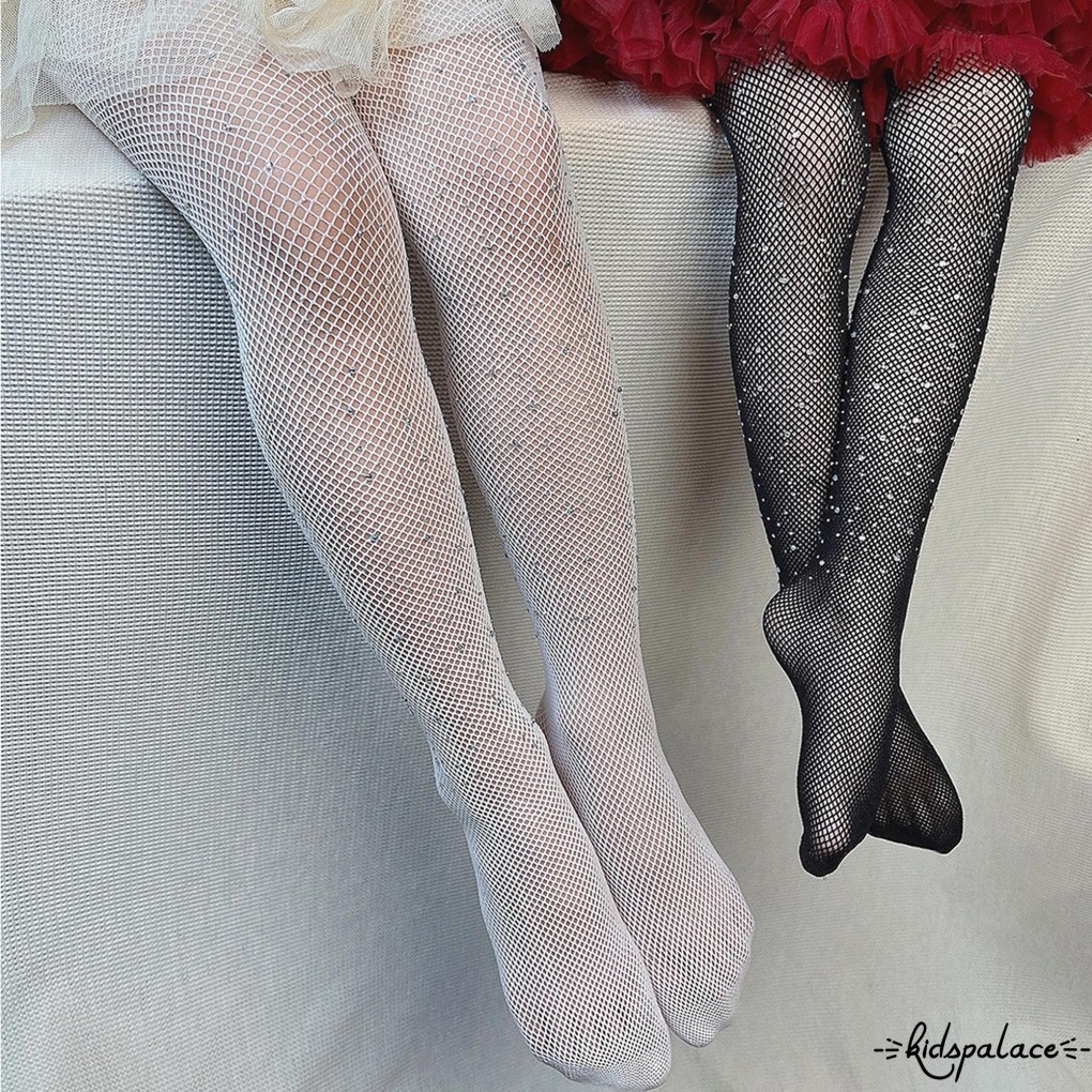 Bbq-เด็กเด็กวัยหัดเดินสาว Fishnet Tights Glitter Rhinestone Pantyhose Hollow Out ถุงน่อง