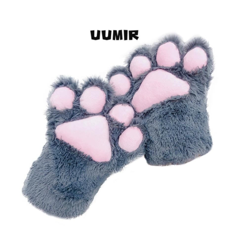 Uumir ถุงมือกรงเล็บแมวน่ารัก, Warm Plush Plush Mittens, Lolita บทบาทเล่นการ์ตูน Soft Full Finger ถุงมือผู้หญิง