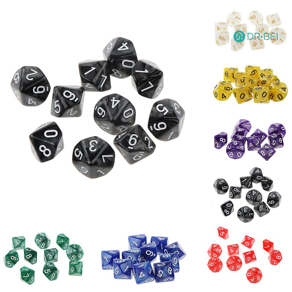 Dr.bei 10 ชิ้นหลายสี TRPG เกม D10 Polyhedral ลูกเต๋า Party Props ของขวัญ