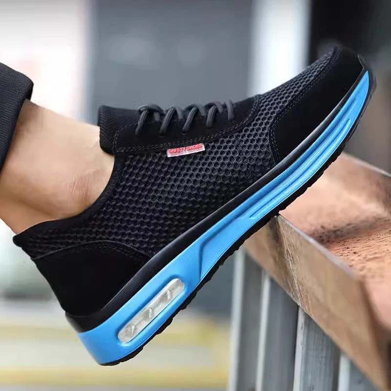 Breathable Men Air Cushion Safety ป้องกันรองเท้าเหล็ก Toe Anti-Smash Puncture-Proof ทําลายรองเท้า Mb