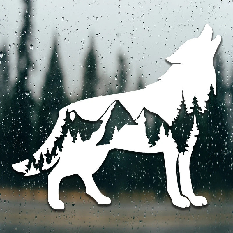 Wolf Car Sticker Animal and Trees Design Die Cut Decal Outdoor Style Decor Auto Rear Window Windshie