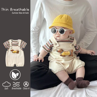 ฤดูร้อนใหม่เด็กอินเทอร์เน็ตคนดังเสื้อผ้าชายหญิงแขนสั้น Onesie 0-28 เดือน Splicing Super น่ารักผล Romper Out เสื้อผ้าวันเกิด