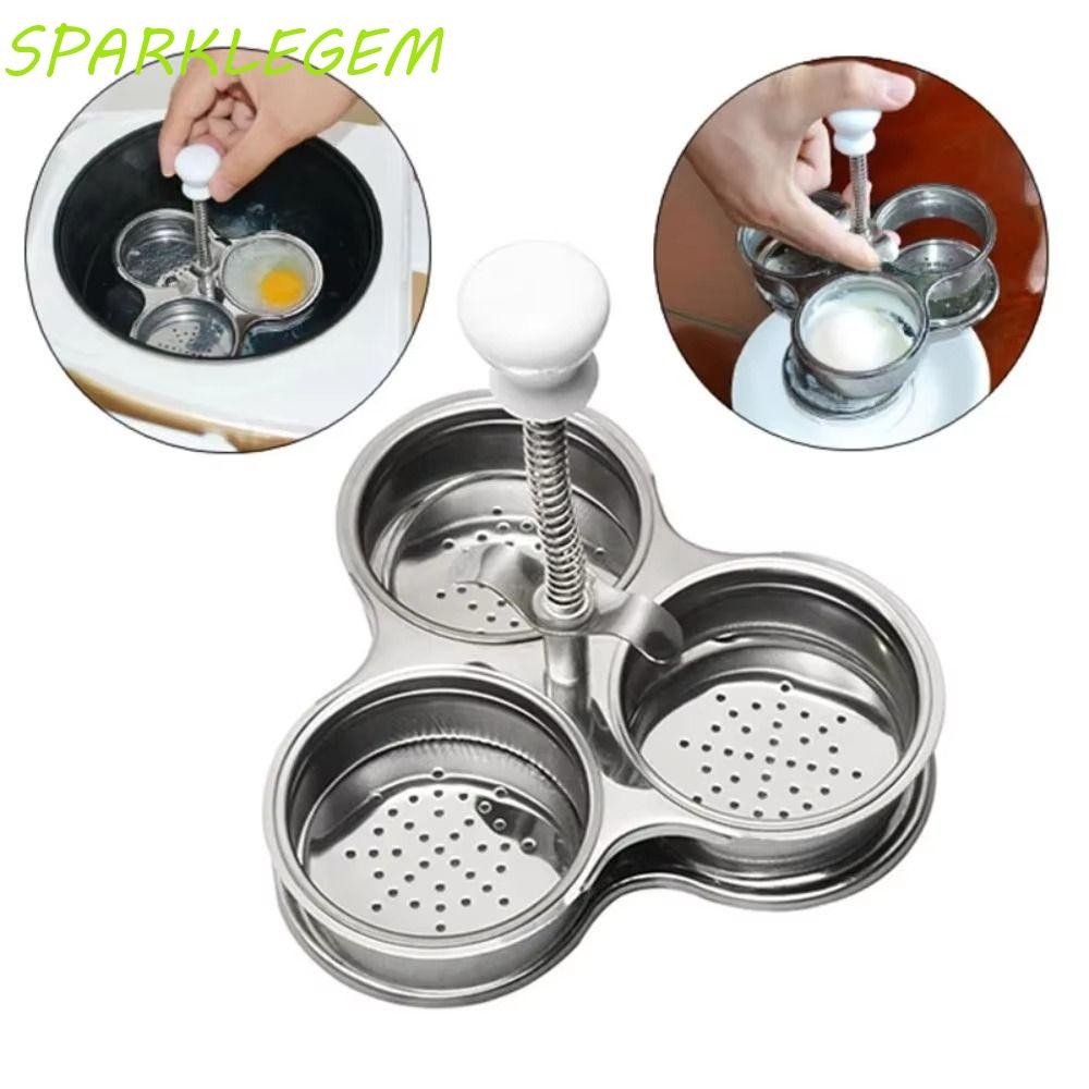 SPARKLEGEM Egg Poaching Pan, Non-Stick 3 กริด Poached Egg Maker,เกรดอาหารพร้อมสปริงจับทนความร้อนกันสนิมกระเป๋าไข่ถ้วยนึ่ง