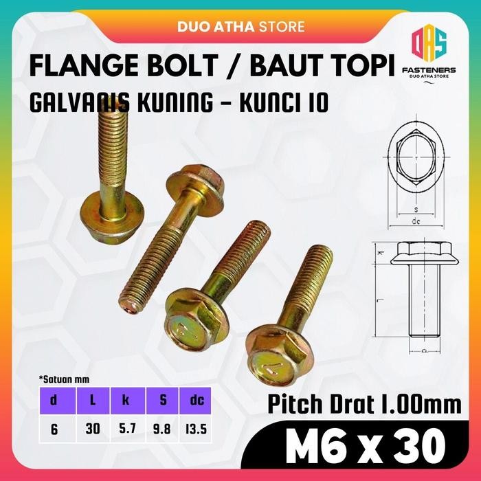 หน้าแปลน Bolt M6x30 / หน้าแปลน Bolt M6x30 / Bolt Cap M6x30 สังกะสีกุญแจสีเหลือง 10