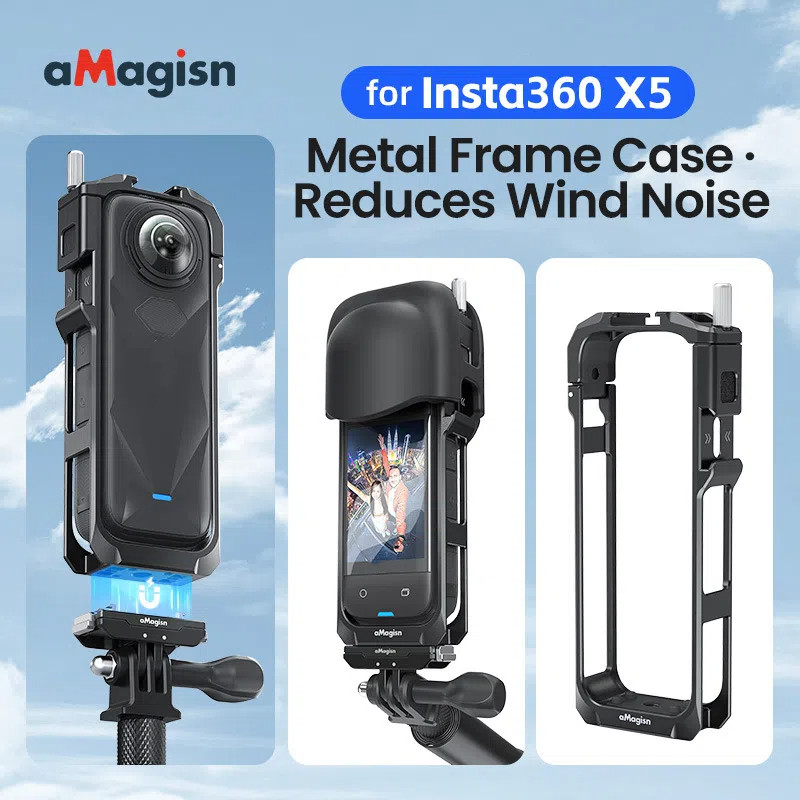 AMagisn สําหรับ Insta360 X5 โลหะกรงกระต่ายป้องกันลมเสียงขยายกรอบอุปกรณ์เสริม X5 Action กล้อง Bezel