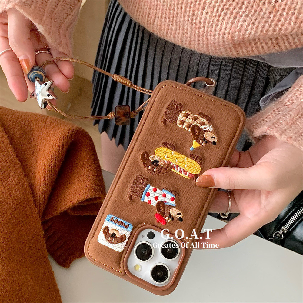 GOAT ไส้กรอกการ์ตูนน่ารัก งานปักสุนัข ไส้กรอกการ์ตูนน่ารัก งานปักสุนัข ใช้ได้กับ iPhone 17 16 15 14 13 Pro Max เคสโทรศัพท์ Anti fall protection ฝาหลัง