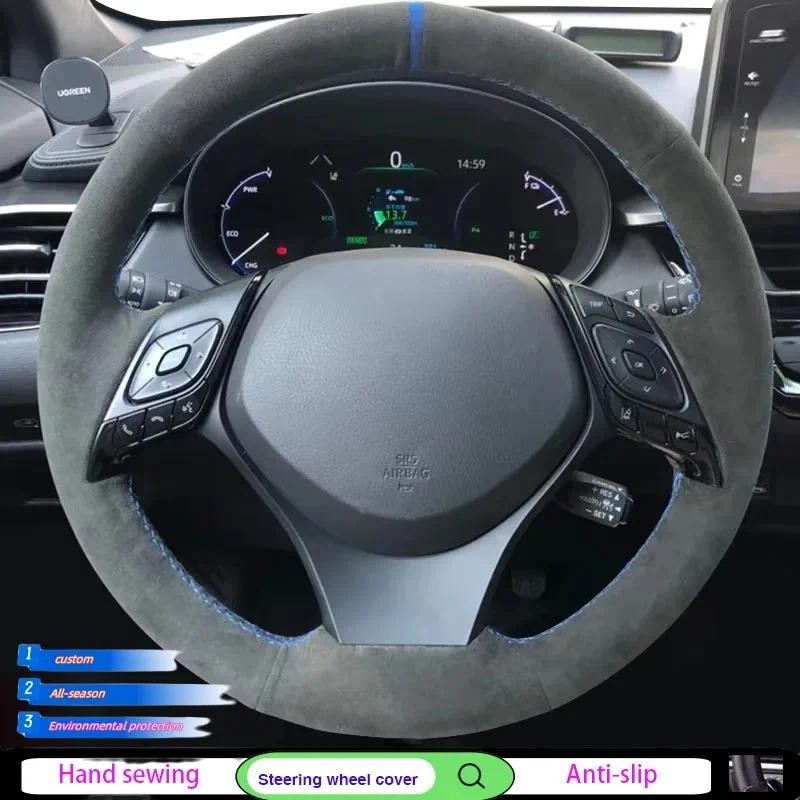 Hand-stitched สีดําหนังนิ่มพวงมาลัยรถสําหรับ Toyota C-HR CHR 2016 2017 2018 2019 Izoa 2018 2019 รถ A