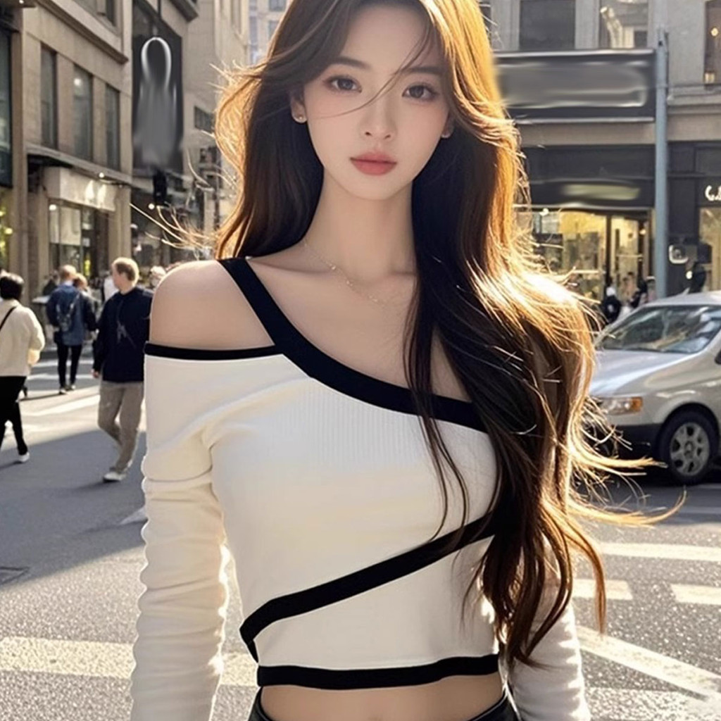 เสื้อแขนยาวดีไซน์แนวใหม่ ทรงเข้ารูป เปิดไหล่เก๋