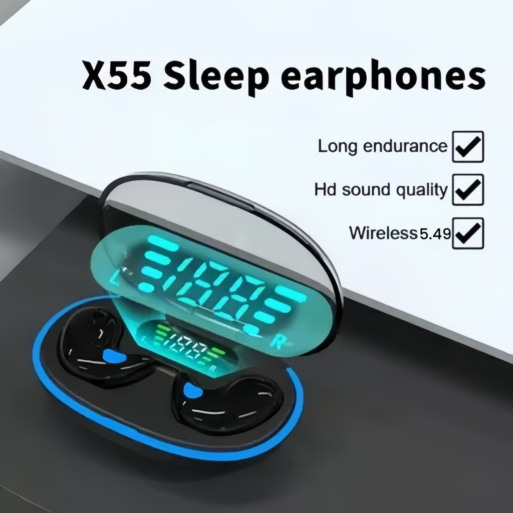 X55 ที่อุดหูบางเฉียบกึ่งโปร่งใสบลูทูธไร้สายเอฟเฟกต์เสียงสเตอริโอไฮไฟการโทรด้วยเสียงที่ชัดเจนเหมาะสําหรับสมาร์ทโฟน เสี่ยวหมี่ และ หุ่นยนต์