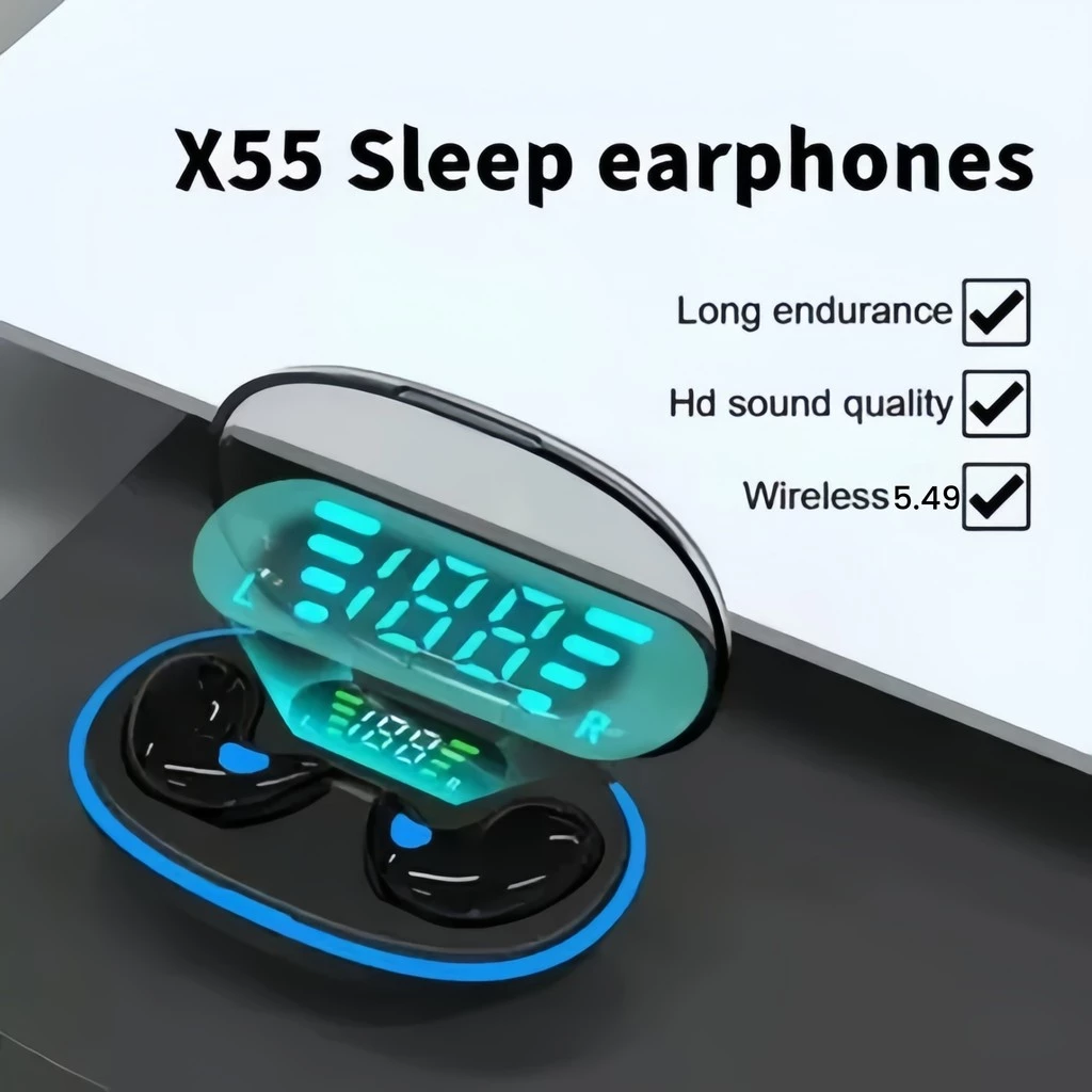 X55 ที่อุดหูบางเฉียบกึ่งโปร่งใสบลูทูธไร้สายเอฟเฟกต์เสียงสเตอริโอไฮไฟการโทรด้วยเสียงที่ชัดเจนเหมาะสําหรับสมาร์ทโฟน เสี่ยวหมี่ และ หุ่นยนต์
