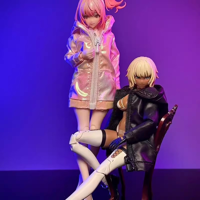 MOMO 6 นิ้ว CRAZY FIGURE ร่างกายหญิง Kotobukiya เครื่องสาวสีสร้างสรรค์เปลือกหอยทากกระต่ายสาว Irene เสื้อกันลมสีดํา