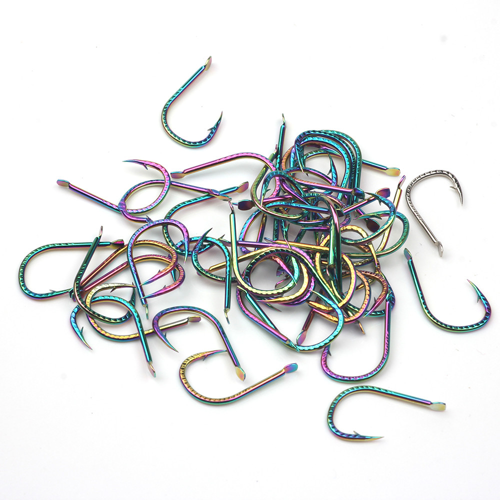 20/50ชิ้นหนามที่มีสีสันปลาคาร์พตะขอ สtingless ตะขอร่องคู่เหล็กคาร์บอนสูงตะขอปลา ตะขอปลา อุปกรณ์ตกปลาน้ําแข็ง