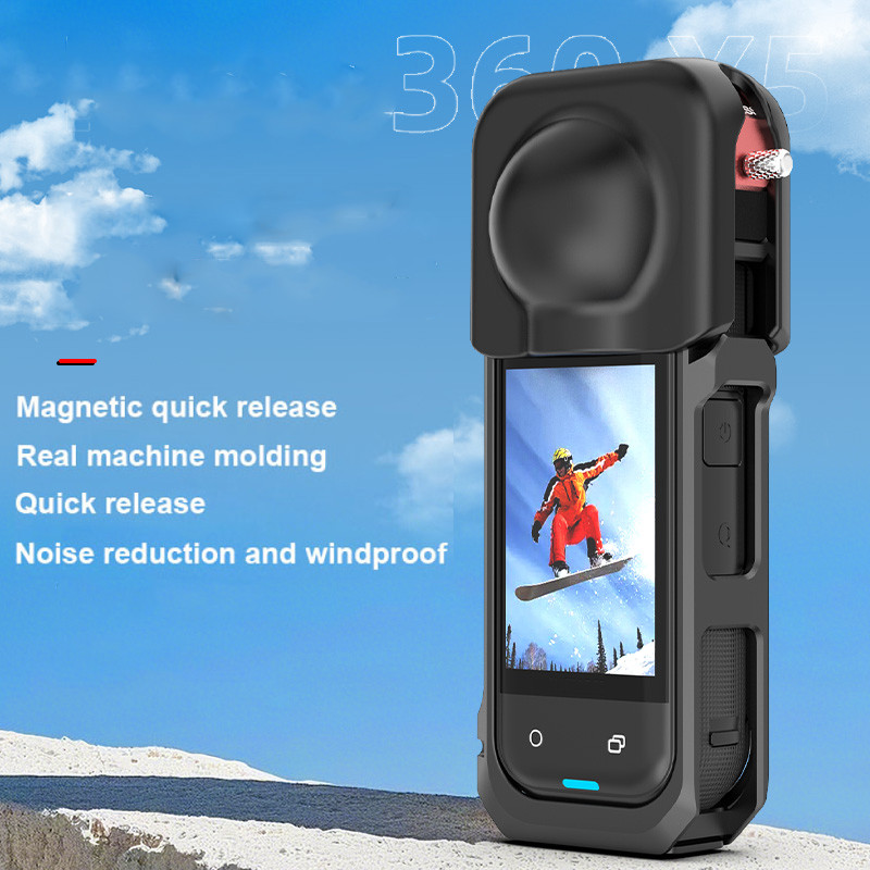 กรงกระต่ายอลูมิเนียมป้องกันกรณีสําหรับ อินสตาแกรม360 X5,มัลติฟังก์ชั่กรอบโลหะขยายอะแดปเตอร์เมาที่มีฝาครอบเลนส์สําหรับ อินสตาแกรม360 X5 กล้องแอ็คชั่นอุป