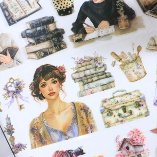 Journamm 60 มม.* 2 เมตรน่ารักสาวตัวอักษรสติกเกอร์เทปตกแต่ง Collage Journaling DIY Scrapbooking เครื่องเขียนสติกเกอร์