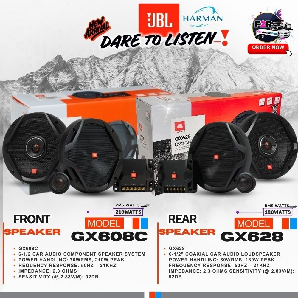 ของเเท้รุ่นท๊อป JBL GX-SERIES รุ่น GX608C เเละ GX628 ชุดลำโพงคู่หน้าหลังติดรถยนต์ 50-21000Hz ลงทะเบี